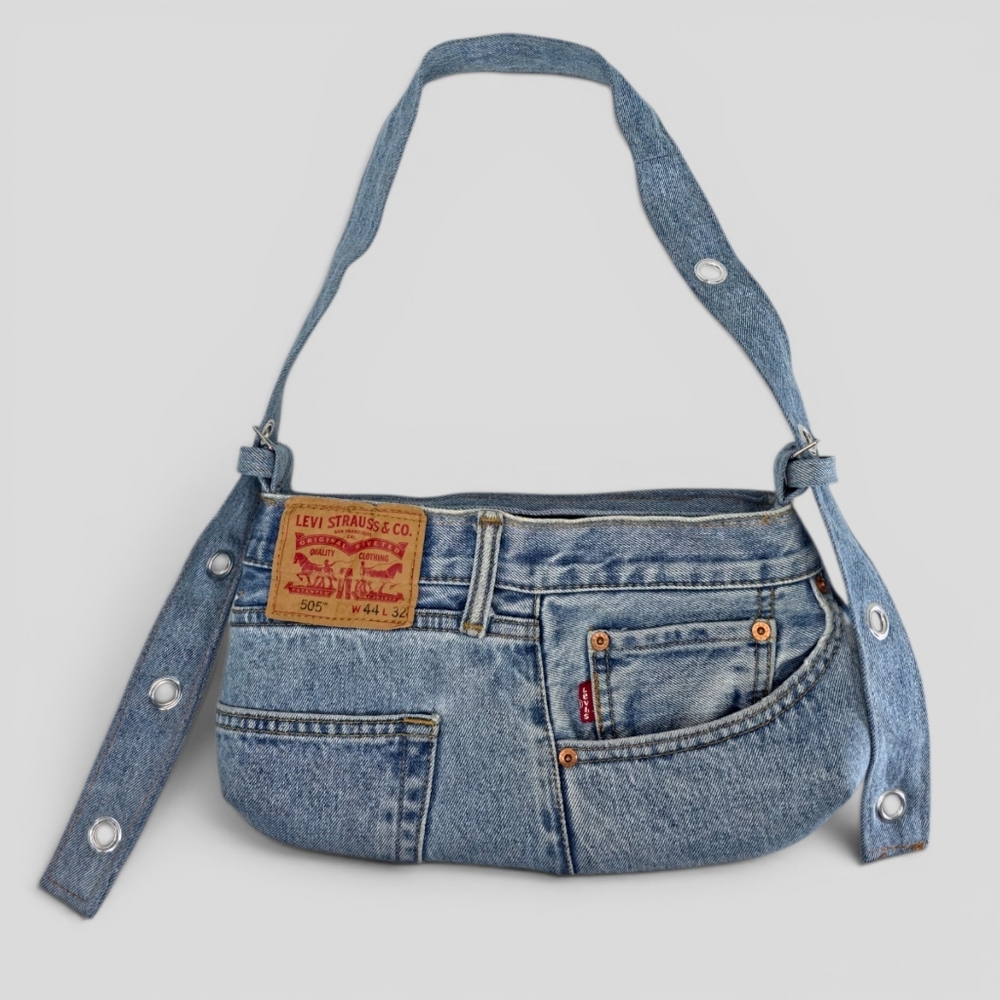 Levi's 505 Denim Shoulder Bag Handmade Upcycled Blue Jean Purse